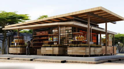 Designing a small liquor store in Isaan, Thailand, using locally available materials can blend traditional elements with modern functionality.