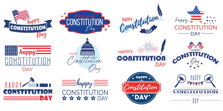Set of clipart for USA Constitution Day on white background