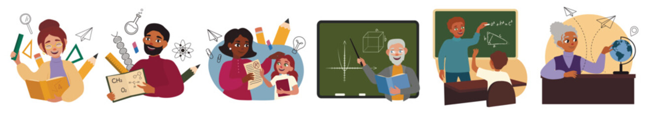 Set of different teachers on white background