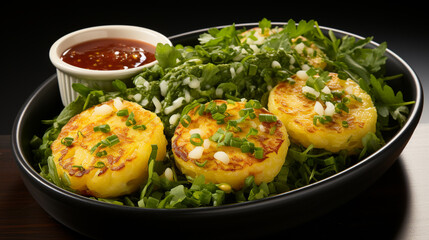 A platter of pea and corn fritters with crispy UHD wallpaper Stock Photographic Image