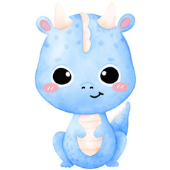 Cute Blue Dragon, Blue Dragon, Dragon illustration, watercolor Dragon
