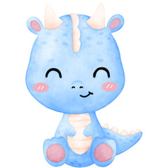 Cute Blue Dragon, Blue Dragon, Dragon illustration, watercolor Dragon
