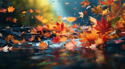Falling colorful leaves in autumn outside on a background Generated with AI Tool