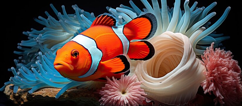 Giant carpet anemone and Anemone fish Clark s anemonefish With copyspace for text