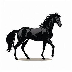 Obraz premium a black stallion horse trotting in illustration isolated on white