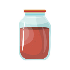Glass jar of canned tomato juice on white background