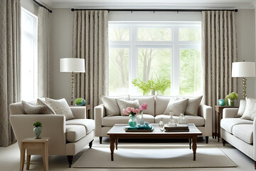 Stylish home living room with curtains