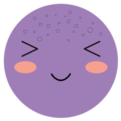 Purple satisfied emoticon on white background