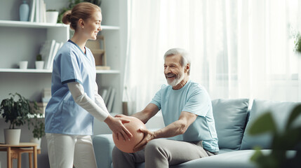 Fototapeta premium Physiotherapist with elder men.