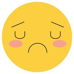 Yellow sad emoticon on white background