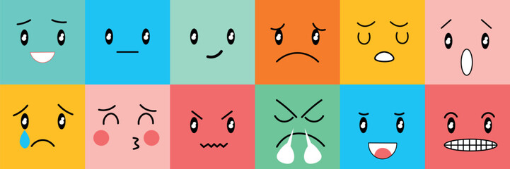 Set of drawn emoticons, closeup