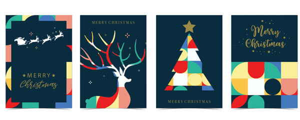 Christmas geometric background with ball,tree,reindeer.Editable vector illustration for postcard,a4 size