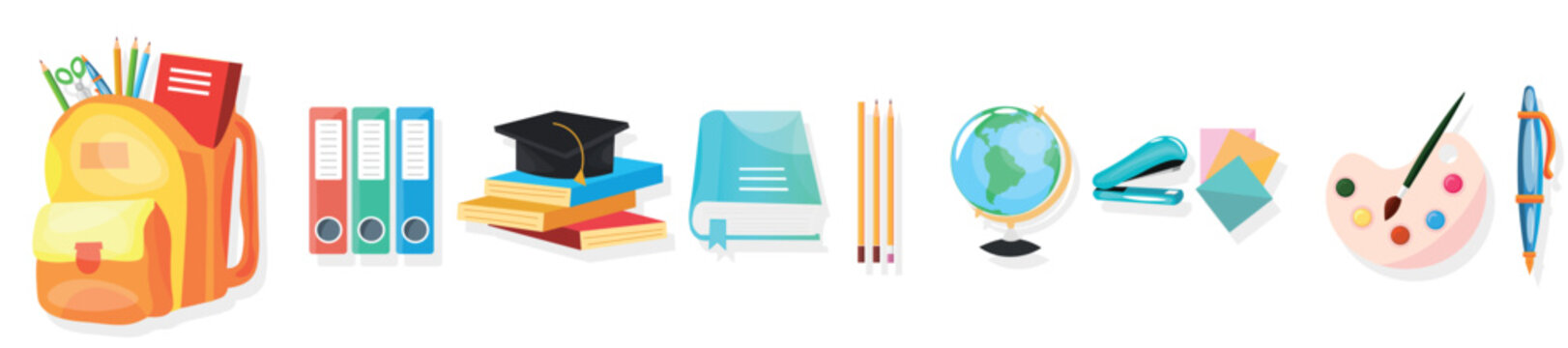 Set of school accessories on white background