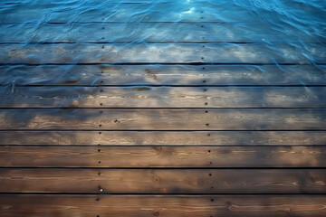 thin pier planks partially covered by blue water - obrazy, fototapety, plakaty