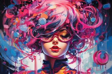 exploring a vibrant futurism with a girl and colorful hair, Generative AI - obrazy, fototapety, plakaty