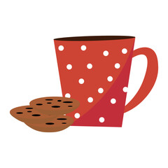 Cup of hot chocolate and cookies on white background