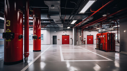 The building's fire protection system is designed to prevent fires and minimize their impact.