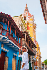 tourist in historical city cartagena de indias colombia