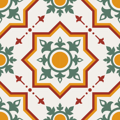 tile ceramic natural vintage batik motif decorative leaves yellow green	