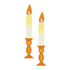 Glowing candles on white background