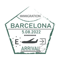 Barcelona passport stamp on white background - obrazy, fototapety, plakaty