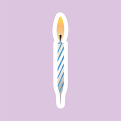 Burning birthday candle on lilac background