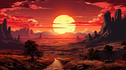 Gordijnen American desert road landscape ai pixel game scene © Ziyan Yang