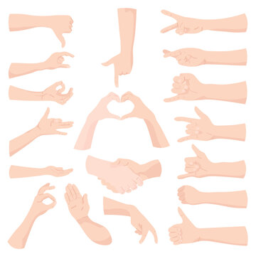 Set of gesturing hands on white background