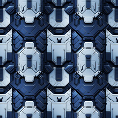 Blue and White Futuristic Spaceship Mechanics Design Texture. Seamless Repeatable Background.