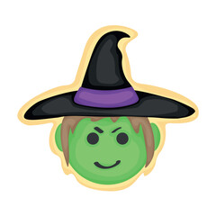 Tasty cookie in shape of witch's head on white background