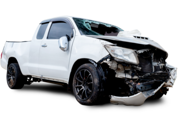 PNG format of Front and Side view of white pickup car get damaged by accident on the road. damaged cars after collision. isolated on transparent background