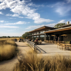 Fototapeta premium Old Wooden restaurant near the field 