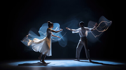 Duet Dance of a Surreal Abstract Couple, A Mesmerizing Fusion of Movement and Artistry - obrazy, fototapety, plakaty