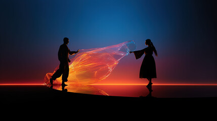 Duet Dance of a Surreal Abstract Couple, A Mesmerizing Fusion of Movement and Artistry - obrazy, fototapety, plakaty
