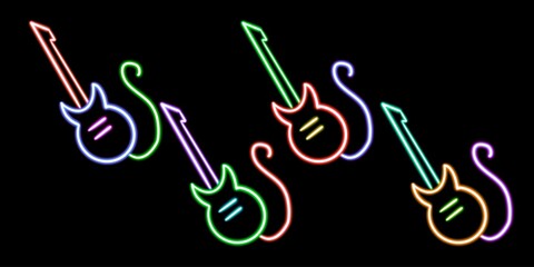 Naklejka premium set neon electric guitar glowing desktop icon, neon gitar sticker, neon guitar figure, glowing figure, neon geometrical figures 