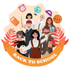 Banner with group of teachers and text BACK TO SCHOOL
