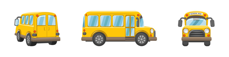 Set of yellow school buses on white background 
