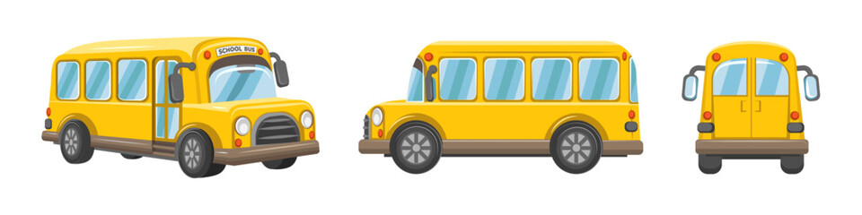 Set of yellow school buses on white background 