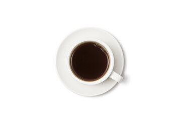 Black coffee and coffee beans on white background