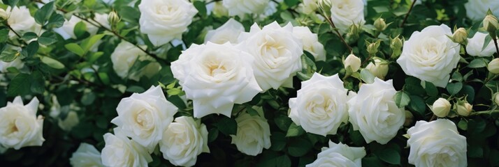Obraz na płótnie Canvas white roses with green foliage, generative AI