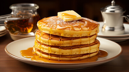 A stack of corn pancakes with fluffy pancakes UHD wallpaper Stock Photographic Image - obrazy, fototapety, plakaty
