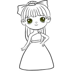 little princess, cute girl wearing a dress, cartoon character.