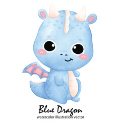 Cute Blue Dragon, Dragon, watercolor, illustration vector, Year of the Dragon