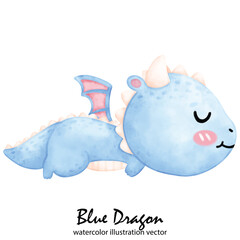 Cute Blue Dragon, Dragon, watercolor, illustration vector, Year of the Dragon