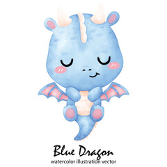 Cute Blue Dragon, Dragon, watercolor, illustration vector, Year of the Dragon