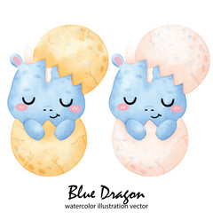Cute Blue Dragon, Dragon, watercolor, illustration vector, Year of the Dragon