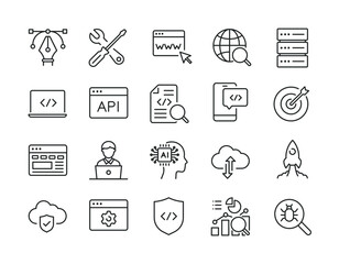 Web development line icons. Editable stroke. For website marketing design, logo, app, template, ui, etc. Vector illustration.
