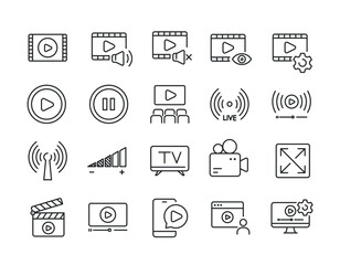 Video multimedia line icons. Editable stroke. For website marketing design, logo, app, template, ui, etc. Vector illustration. - obrazy, fototapety, plakaty