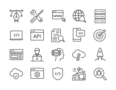 Web development line icons. Editable stroke. For website marketing design, logo, app, template, ui, etc. Vector illustration.