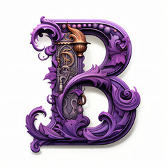 letter B logo with purple plant decoration - obrazy, fototapety, plakaty